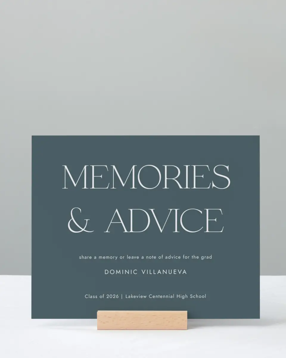 This is a 8" x 10" Memory & Advice Grad Sign called Future Bound printed in full color with Rose Gold foil