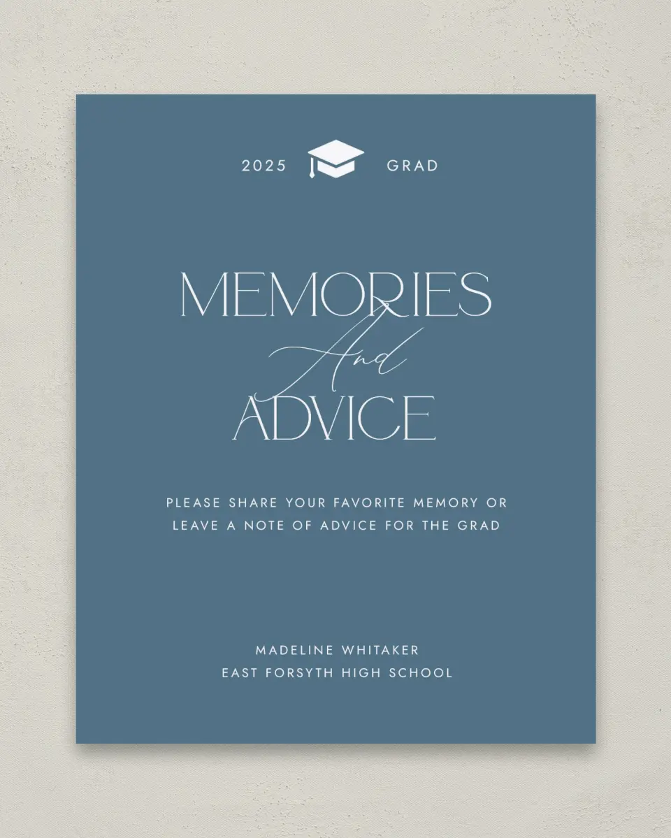 This is a 8" x 10" Memory & Advice Grad Sign called Crowning Moment printed in full color