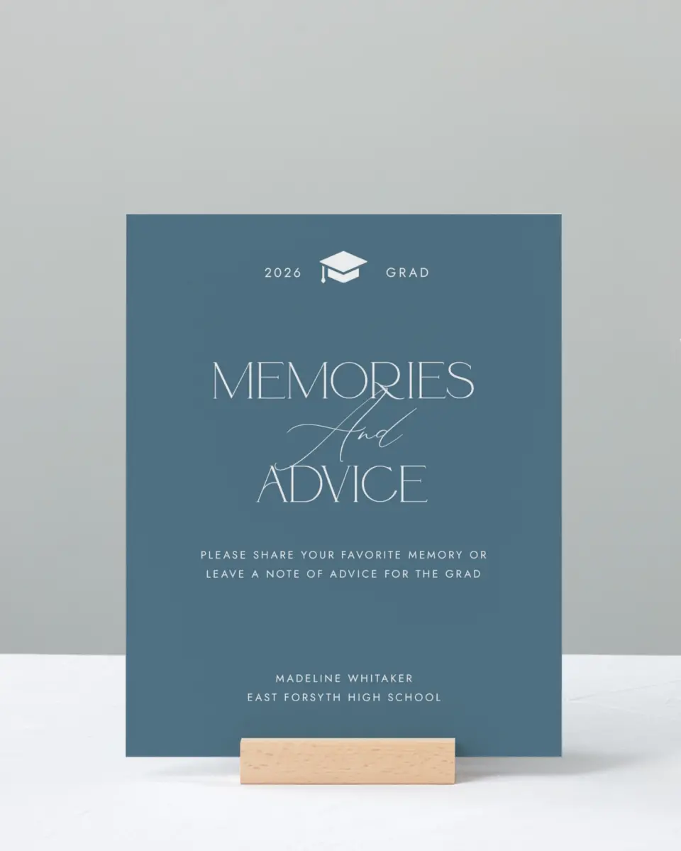 This is a 8" x 10" Memory & Advice Grad Sign called Crowning Moment printed in full color with Rose Gold foil