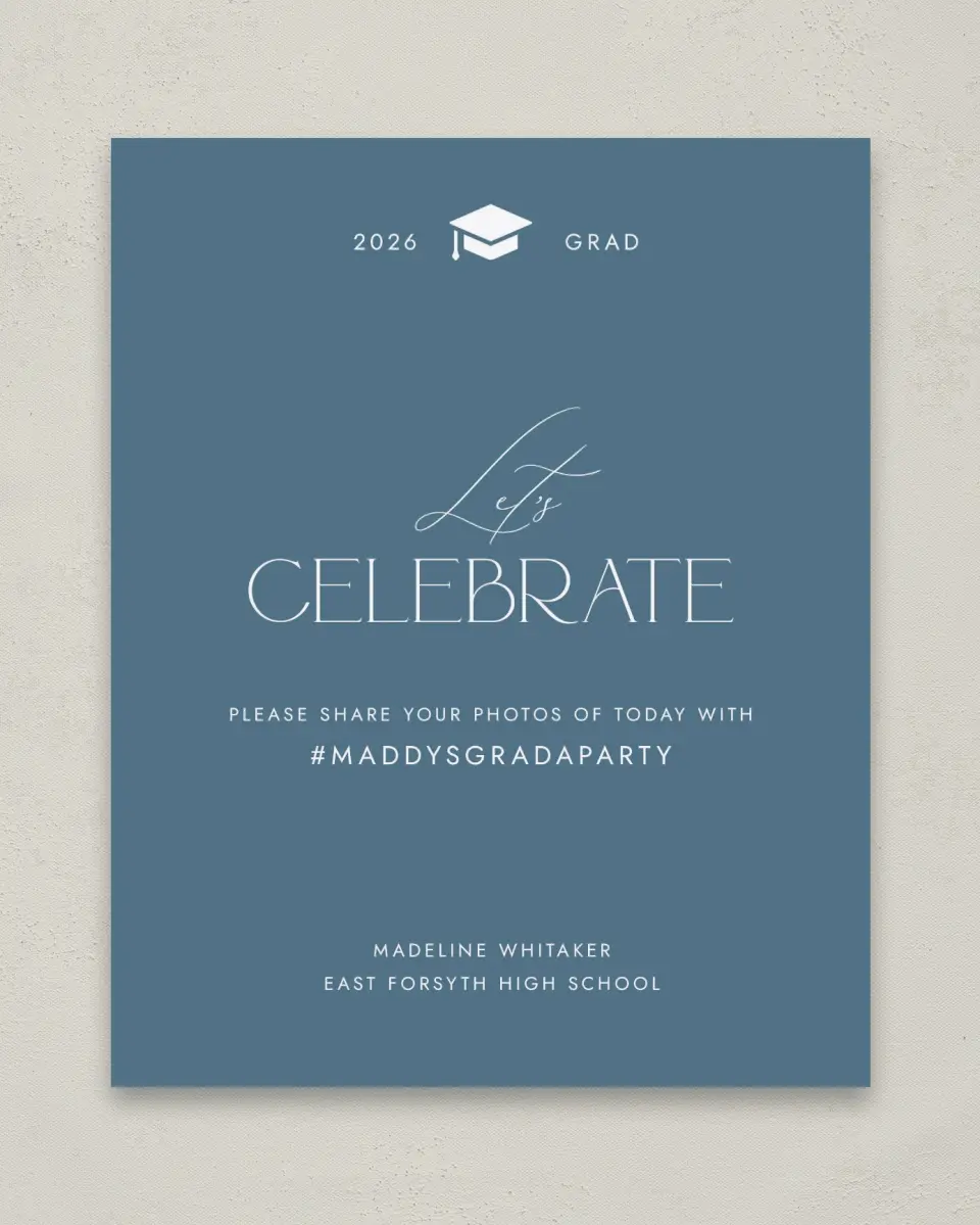 This is a 8" x 10" Let's Celebrate & Snap a Photo Grad Sign called Crowning Moment printed in full color