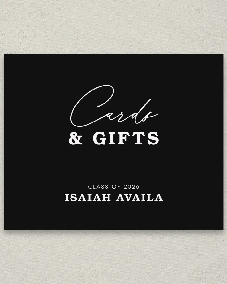 This is a 8" x 10" Cards & Gifts Grad Sign called Let's Celebrate printed in full color