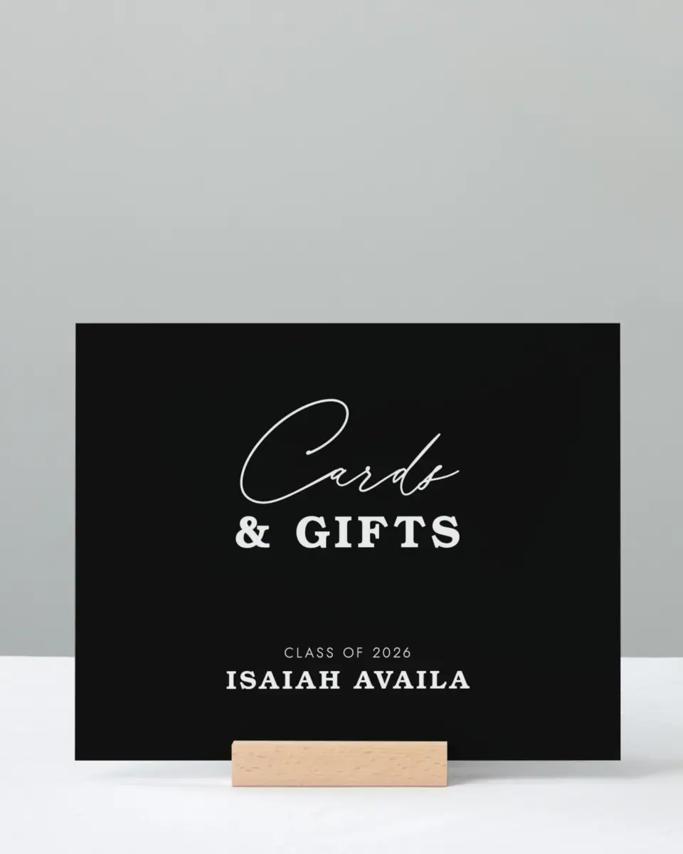 This is a 8" x 10" Cards & Gifts Grad Sign called Let's Celebrate printed in full color