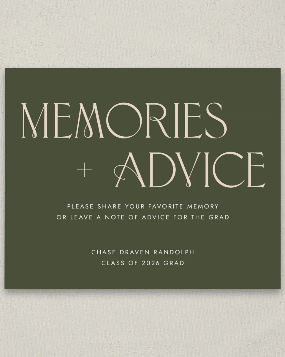 This is a 8" x 10" Memory & Advice Grad Sign called Grand Year printed in full color
