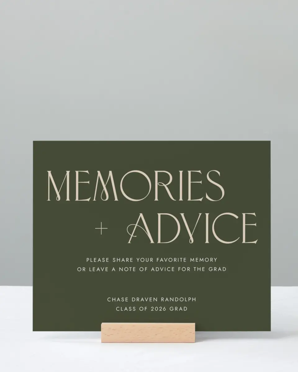 This is a 8" x 10" Memory & Advice Grad Sign called Grand Year printed in full color with Rose Gold foil