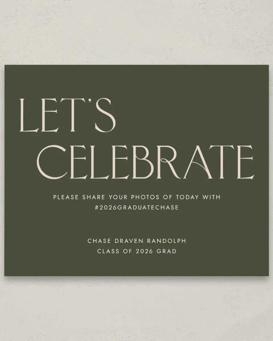 This is a 8" x 10" Let's Celebrate & Snap a Photo Grad Sign called Grand Year printed in full color