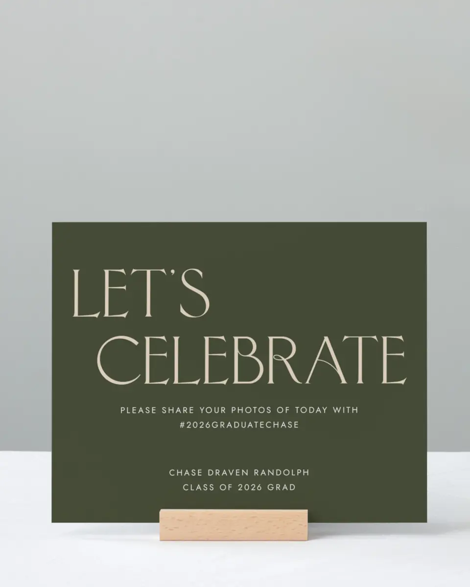 This is a 8" x 10" Let's Celebrate & Snap a Photo Grad Sign called Grand Year printed in full color