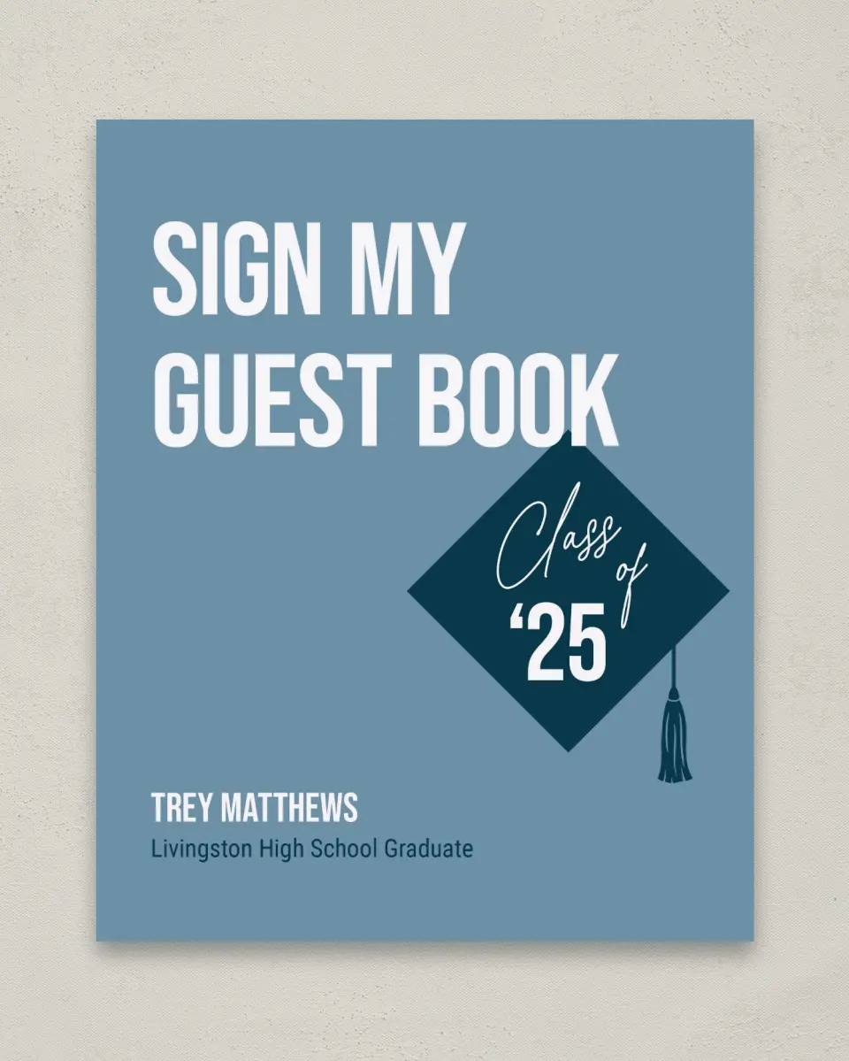 This is a 8" x 10" Guestbook Grad Sign called Scholarly Style printed in full color