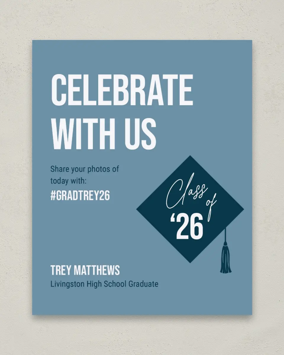 This is a 8" x 10" Let's Celebrate & Snap a Photo Grad Sign called Scholarly Style printed in full color