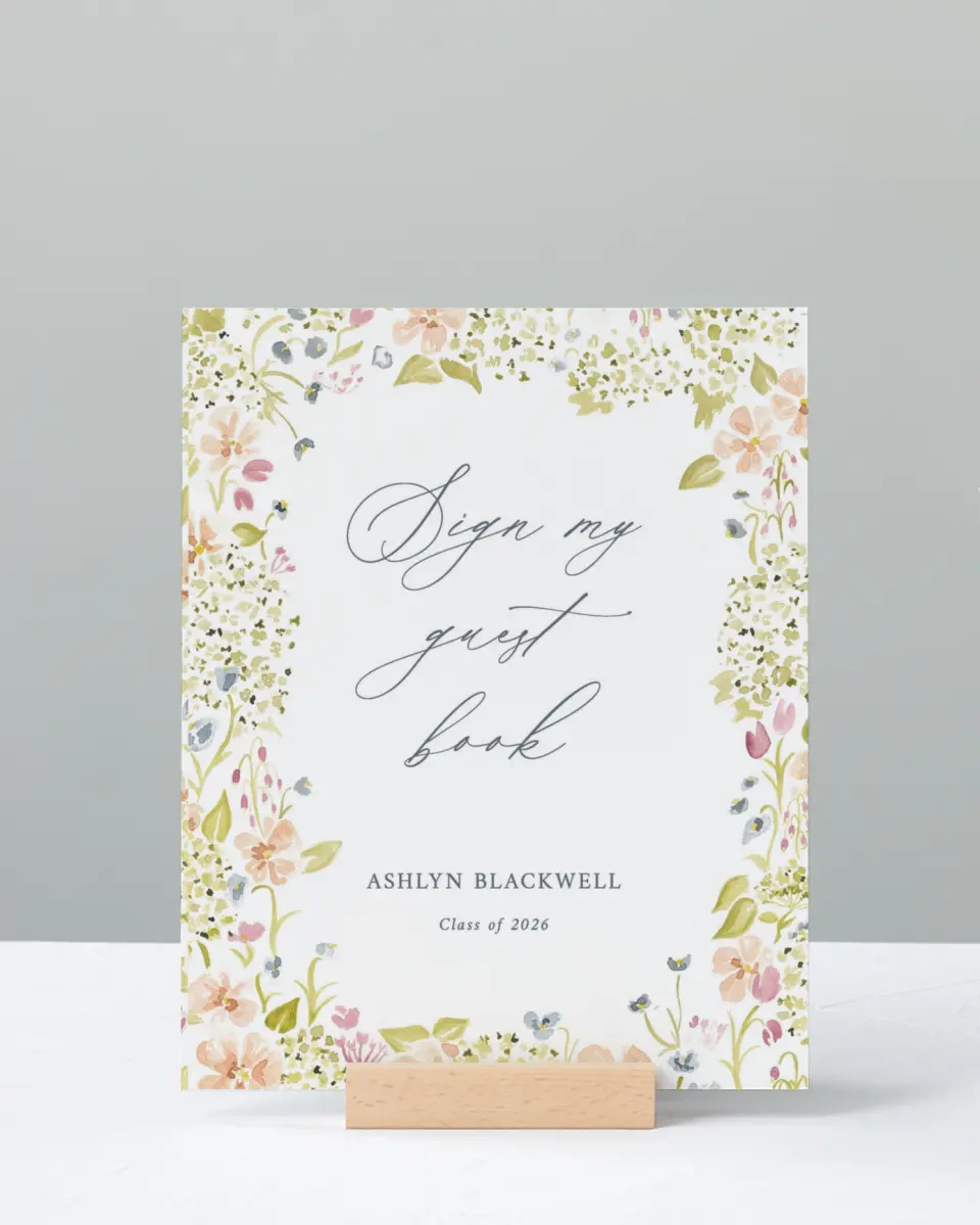 This is a 8" x 10" Guestbook Grad Sign called Blooming Bright printed in full color