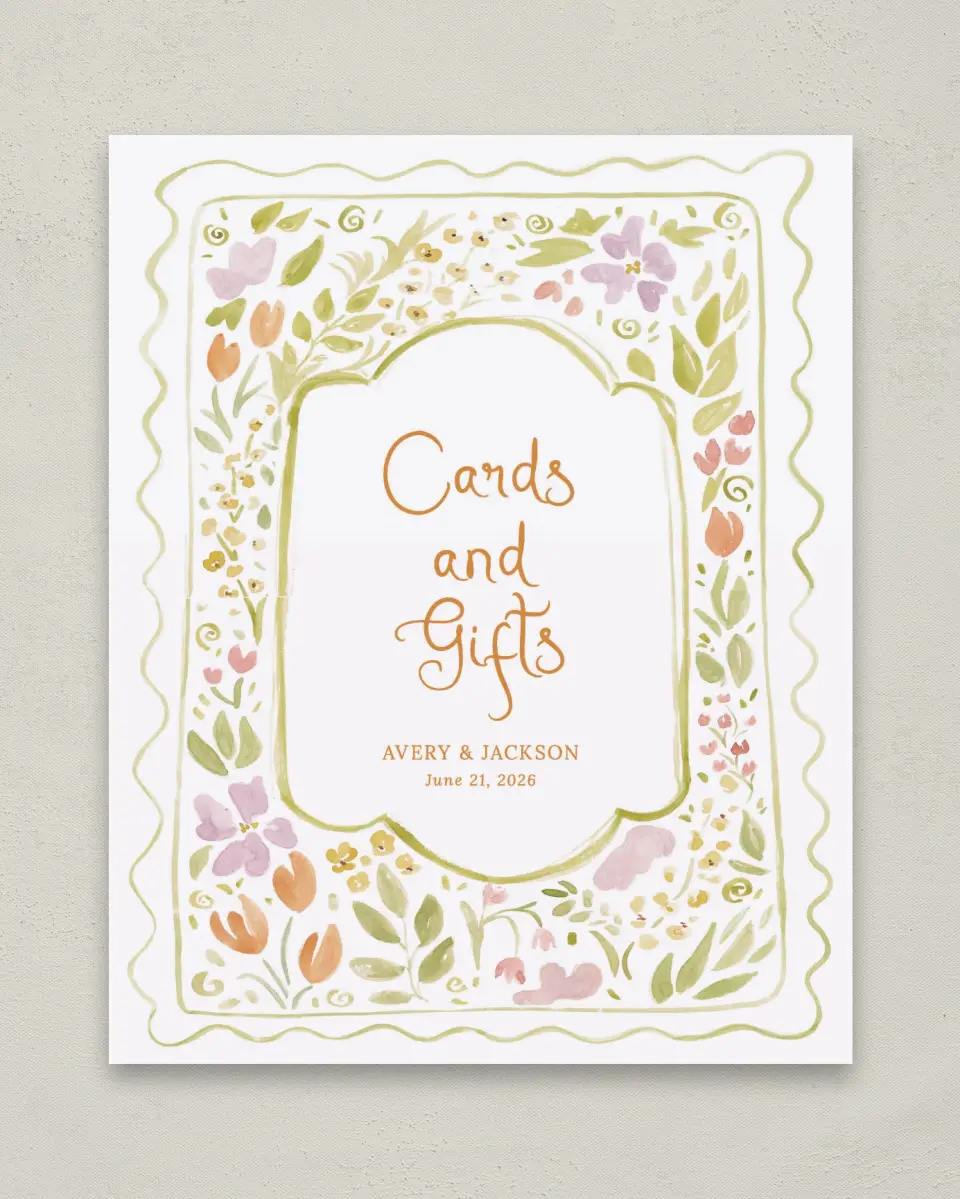 This is a 8" x 10" Cards & Gifts Sign called Floral Whimsy printed in full color