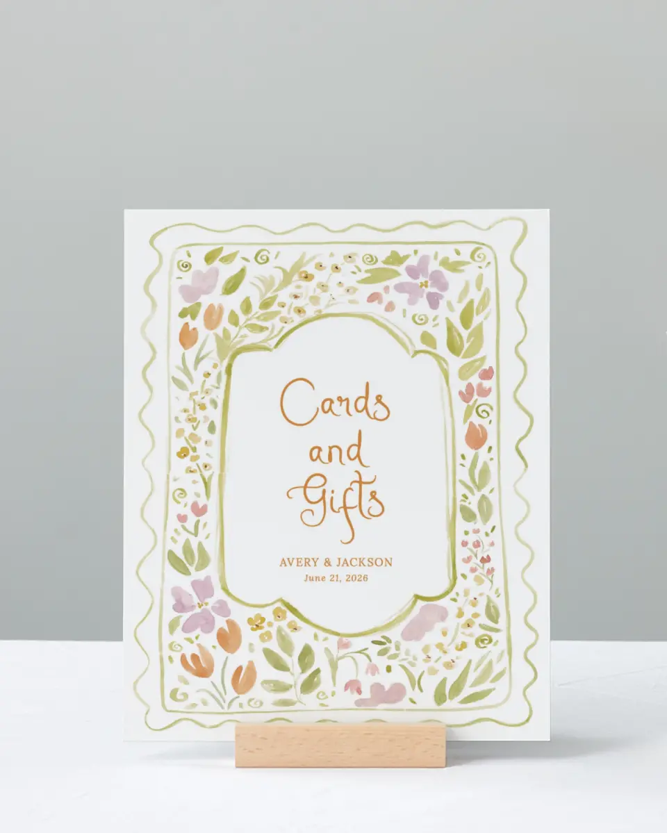 This is a 8" x 10" Cards & Gifts Sign called Floral Whimsy printed in full color