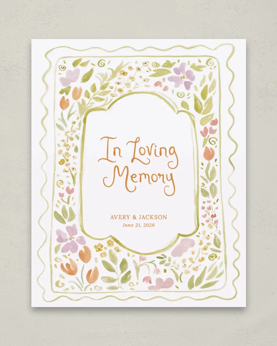 This is a 8" x 10" Loving Memory Sign called Floral Whimsy printed in full color