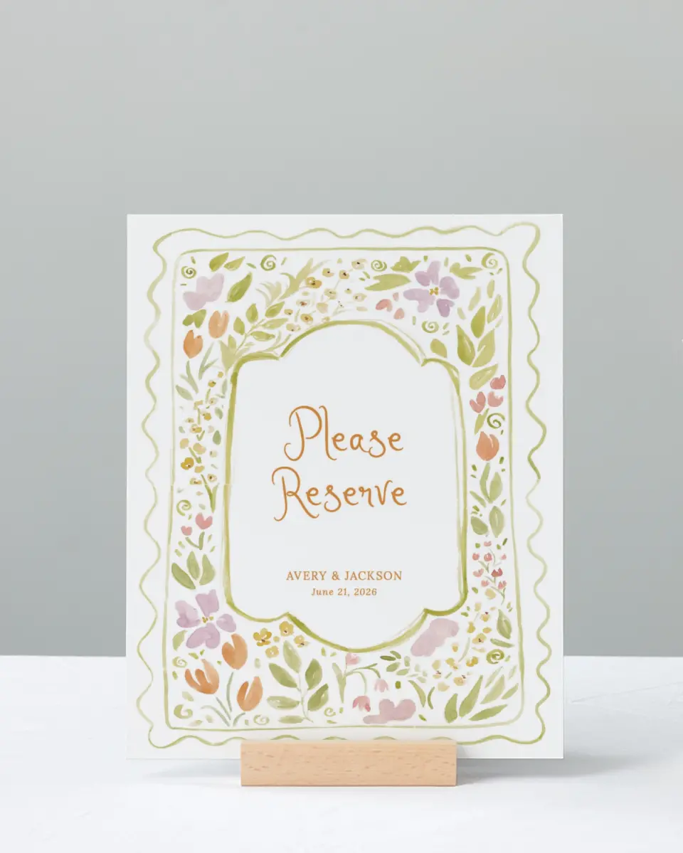 This is a 8" x 10" Reserved Seating Sign called Floral Whimsy printed in full color
