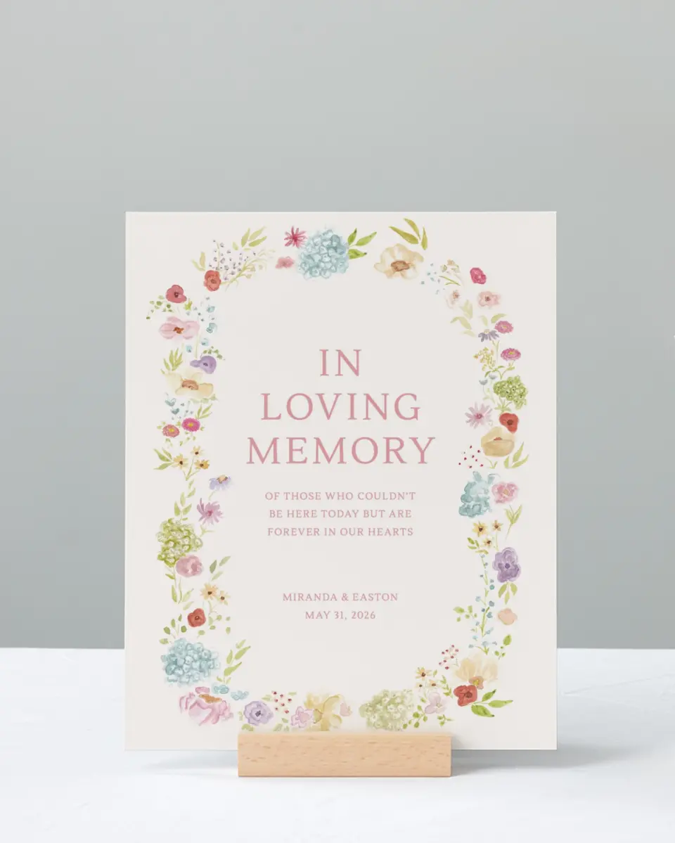 This is a 8" x 10" Loving Memory Sign called Dainty Garden printed in full color