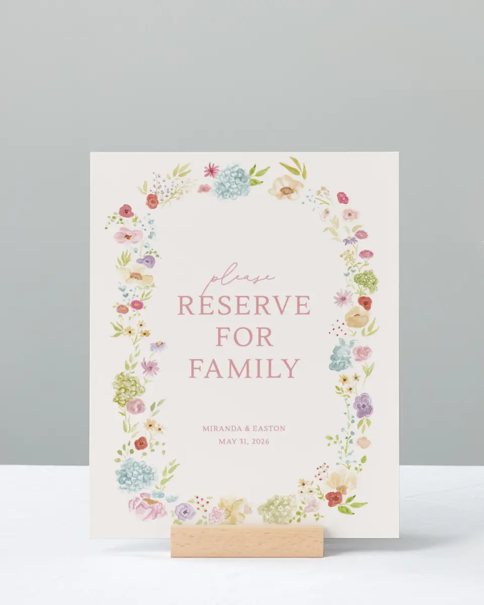 This is a 8" x 10" Reserved Seating Sign called Dainty Garden printed in full color