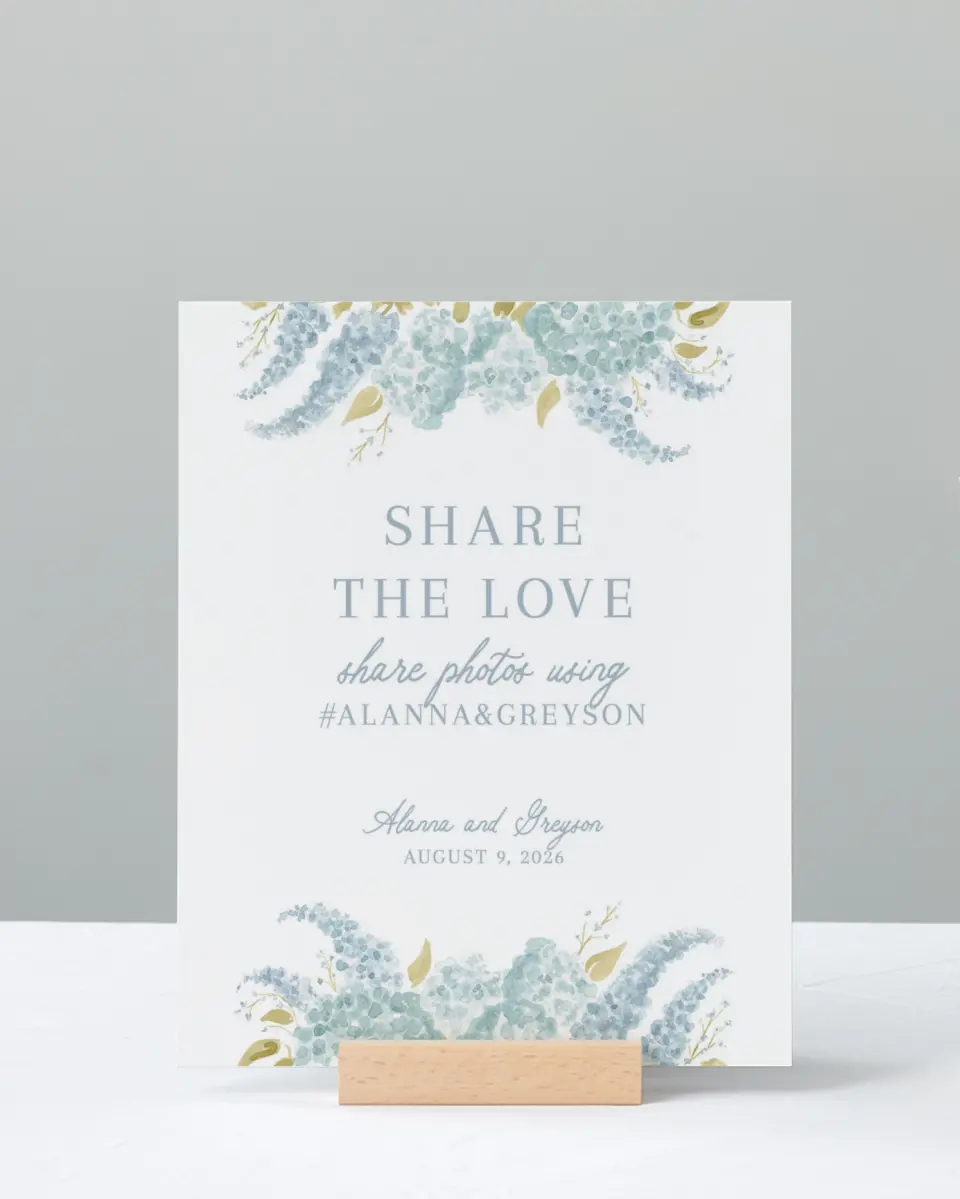 This is a 8" x 10" Share the Love Sign called Dashing Delphinium printed in full color