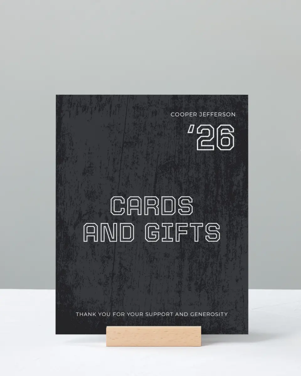 This is a 8" x 10" Cards & Gifts Grad Sign called Future Forward printed in full color with Silver foil