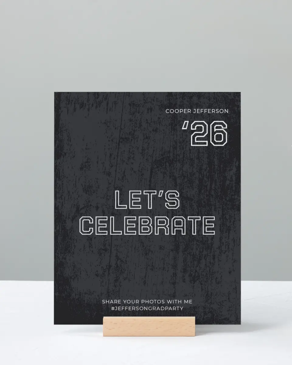 This is a 8" x 10" Let's Celebrate & Snap a Photo Grad Sign called Future Forward printed in full color
