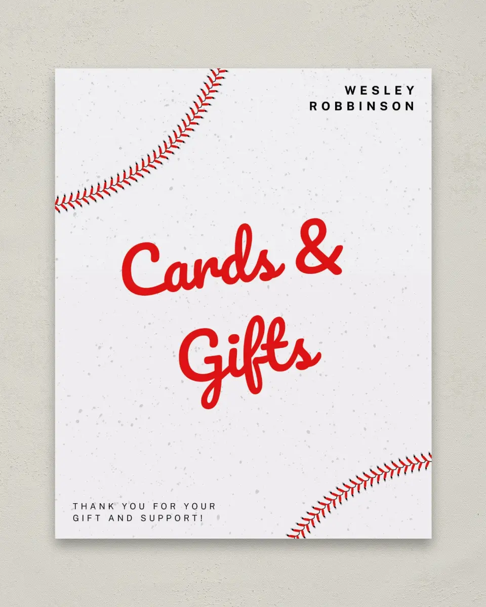 This is a 8" x 10" Cards & Gifts Grad Sign called Homerun Hero printed in full color