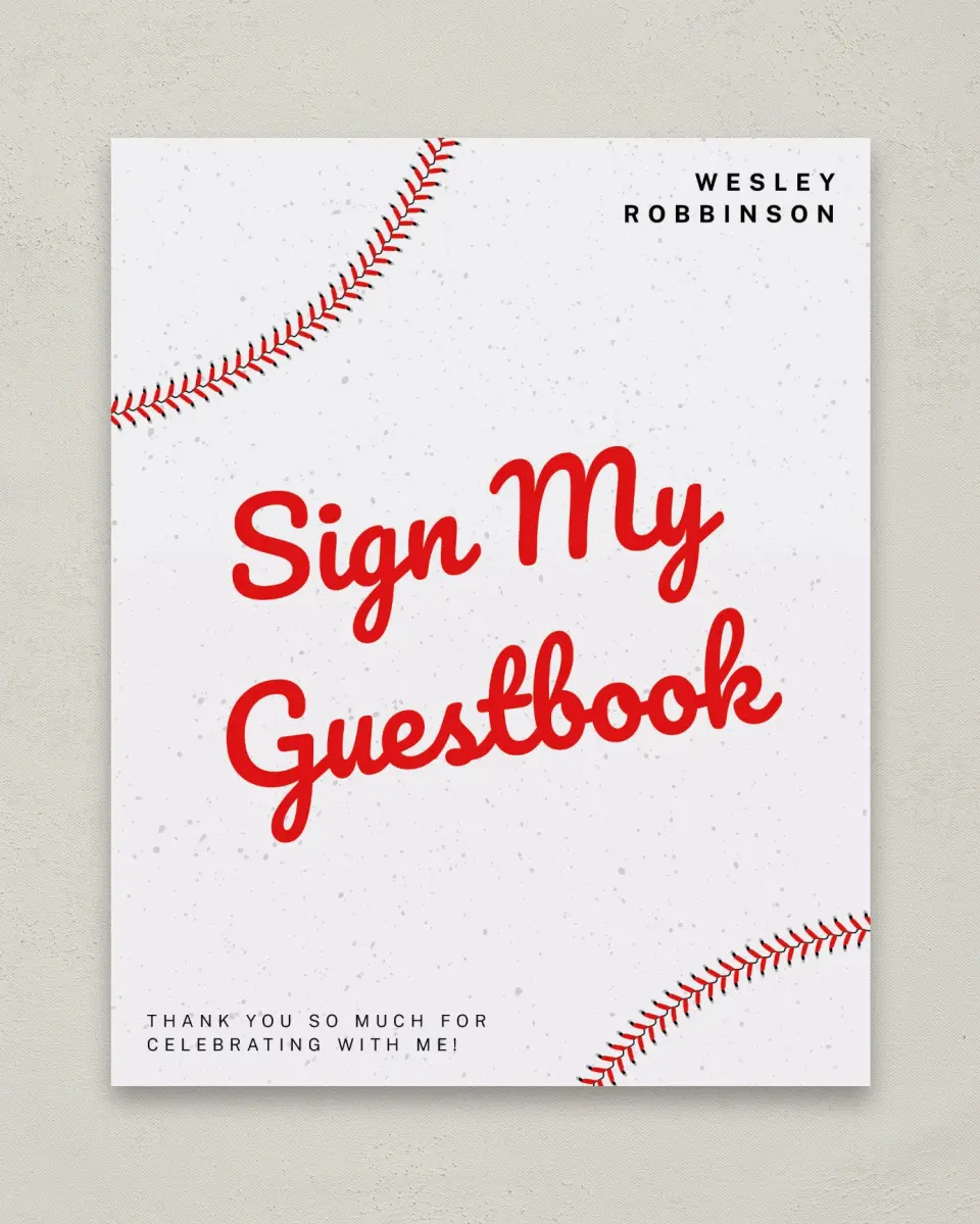 This is a 8" x 10" Guestbook Grad Sign called Homerun Hero printed in full color with Gold foil