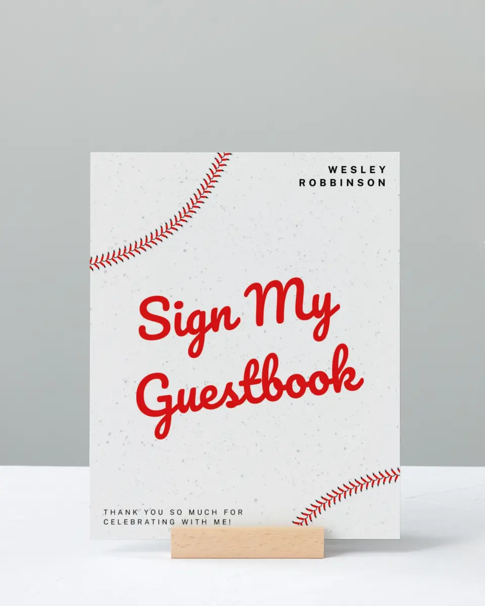 This is a 8" x 10" Guestbook Grad Sign called Homerun Hero printed in full color