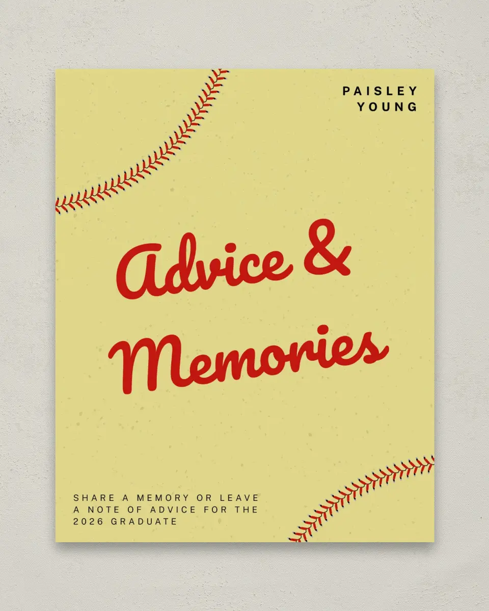 This is a 8" x 10" Memory & Advice Grad Sign called Softball Slugger printed in full color