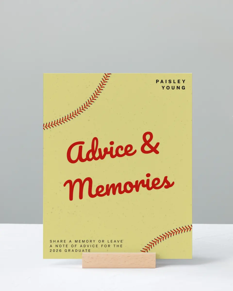 This is a 8" x 10" Memory & Advice Grad Sign called Softball Slugger printed in full color