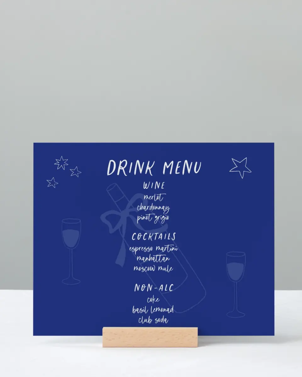 This is a 8" x 10" Bachelorette Party Thank You Card called Wine & Boards printed in full color with Silver foil