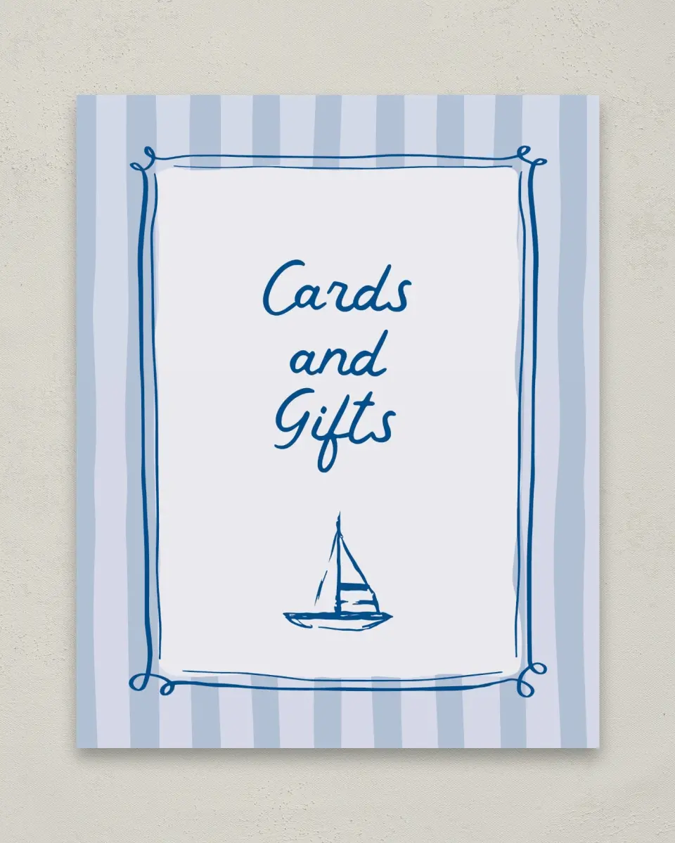 This is a 8" x 10" Cards & Gifts Baby Shower Sign called Ahoy Baby printed in full color