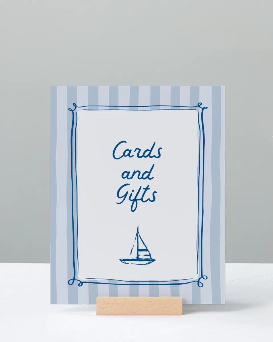This is a 8" x 10" Cards & Gifts Baby Shower Sign called Ahoy Baby printed in full color