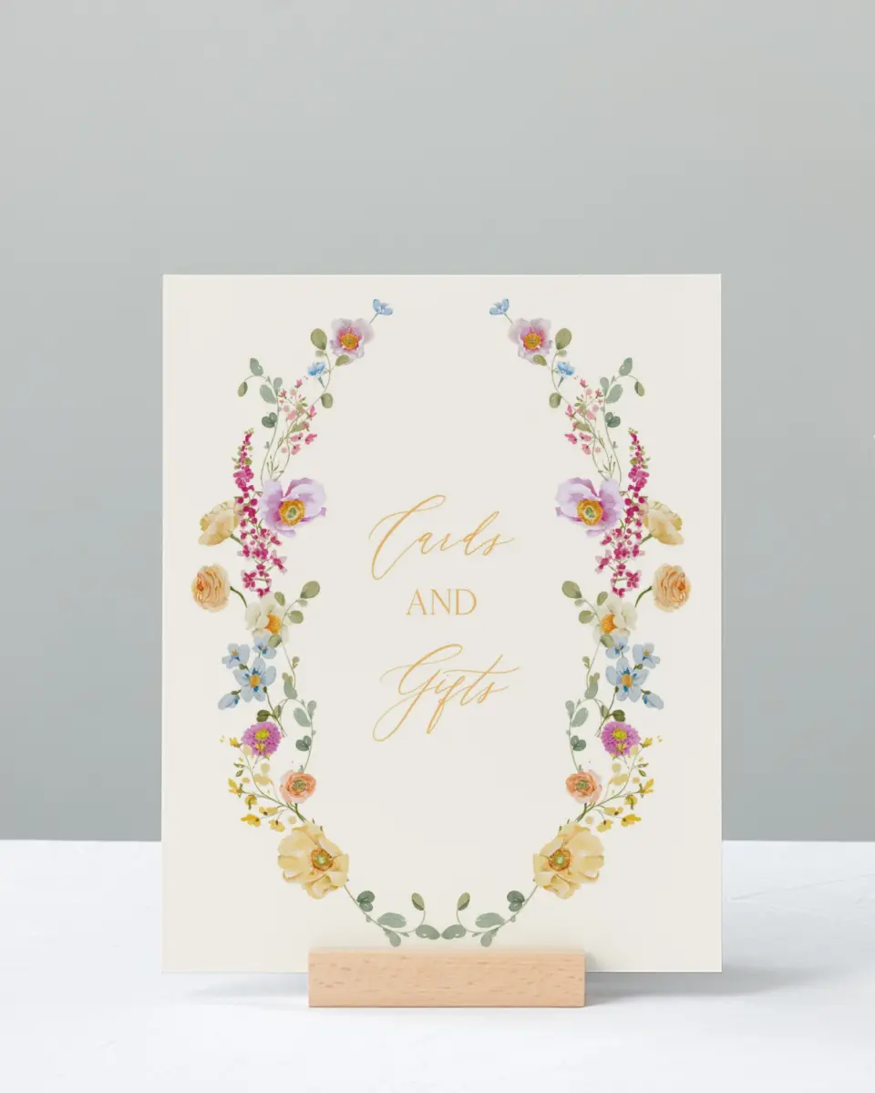 This is a 8" x 10" Cards & Gifts Baby Shower Sign called Colorful Blooms printed in full color