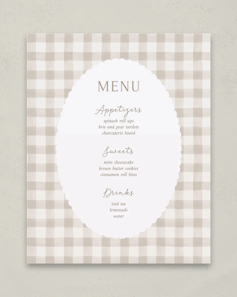 This is a 8" x 10" Menu Baby Shower Sign called Mother Goose printed in full color