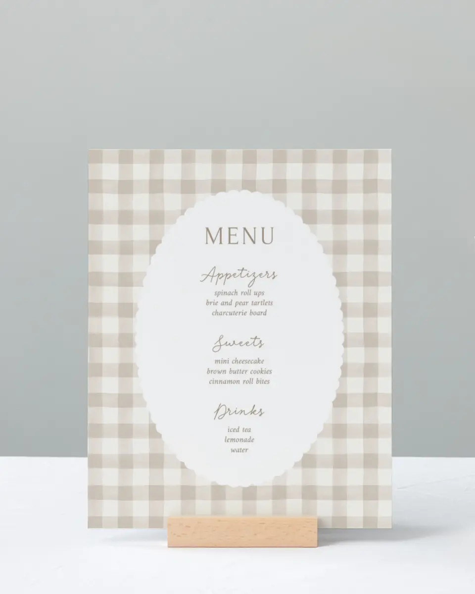 This is a 8" x 10" Menu Baby Shower Sign called Mother Goose printed in full color with Silver foil