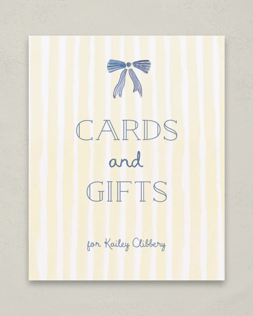 This is a 8" x 10" Cards & Gifts Baby Shower Sign called CIao Baby printed in full color