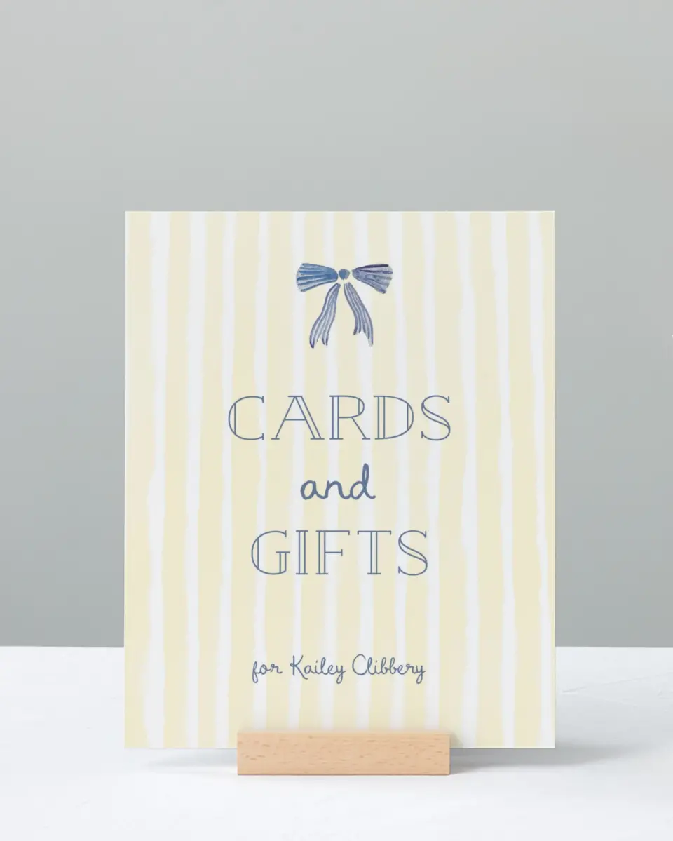This is a 8" x 10" Cards & Gifts Baby Shower Sign called CIao Baby printed in full color