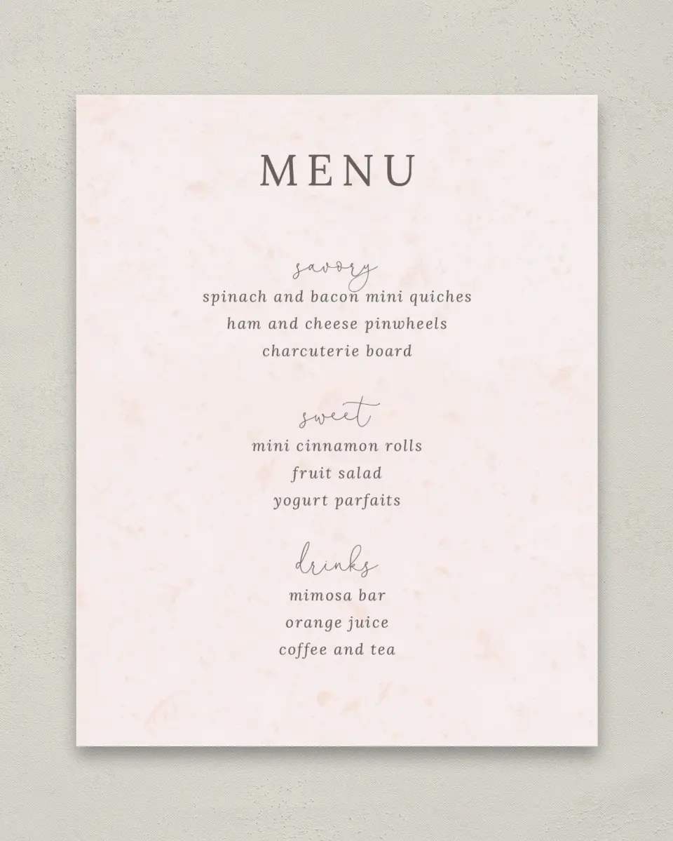 This is a 8" x 10" Menu Baby Shower Sign called Barnyard Baby printed in full color