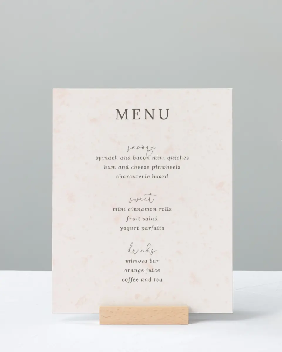 This is a 8" x 10" Menu Baby Shower Sign called Barnyard Baby printed in full color with Silver foil