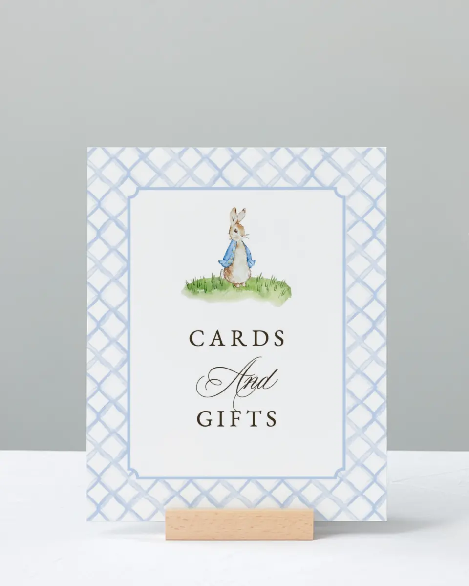 This is a 8" x 10" Cards & Gifts Baby Shower Sign called Cotton Tale printed in full color