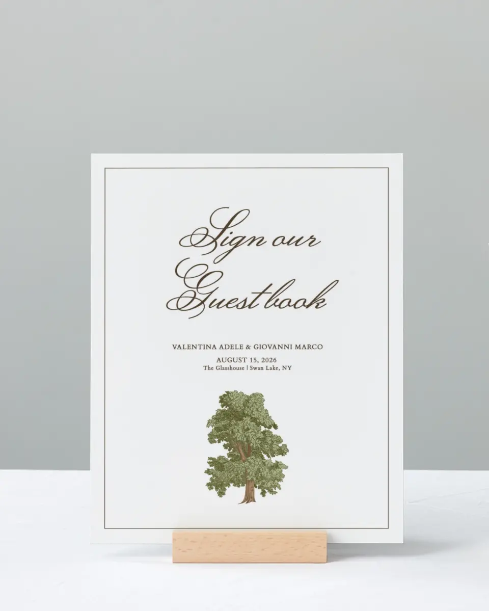 This is a 8" x 10" Guest Book Sign called Holloway printed in full color with Silver foil