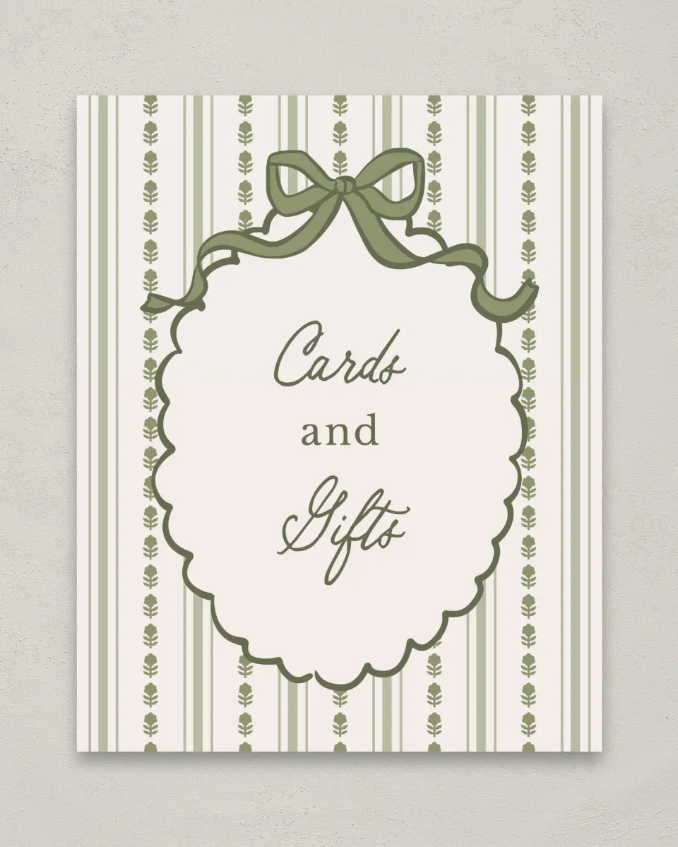 This is a 8" x 10" Cards & Gifts Baby Shower Sign called Coquette Darling printed in full color