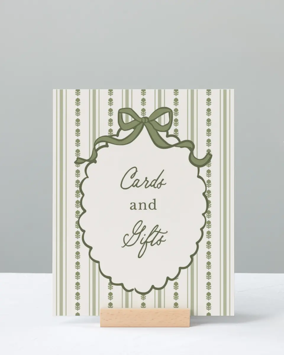 This is a 8" x 10" Cards & Gifts Baby Shower Sign called Coquette Darling printed in full color