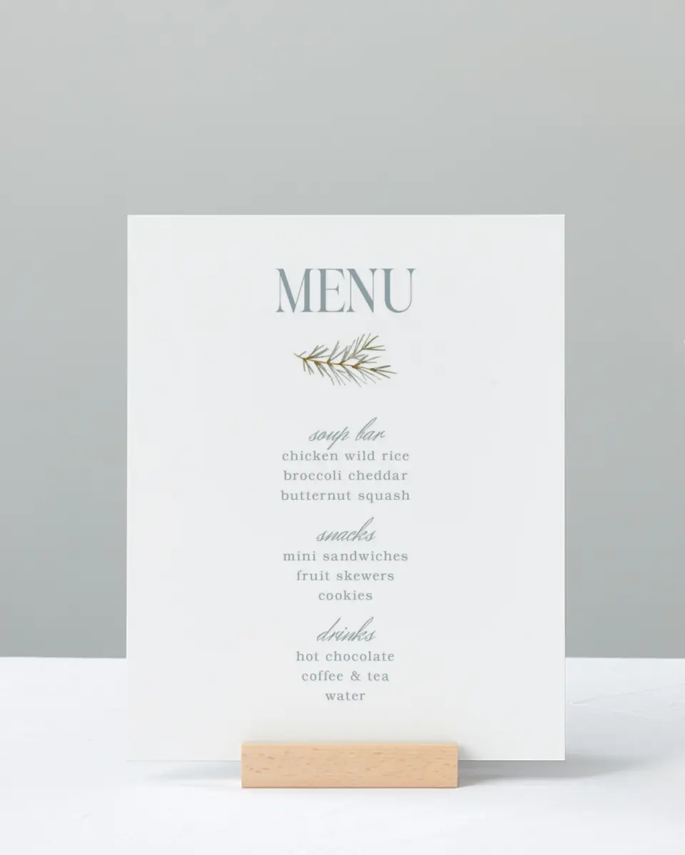 This is a 8" x 10" Menu Baby Shower Sign called Arctic Animals printed in full color