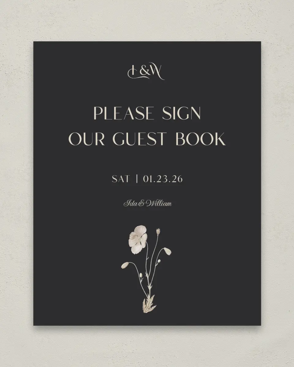 This is a 8" x 10" Guest Book Sign called Winter Wildflowers printed in full color