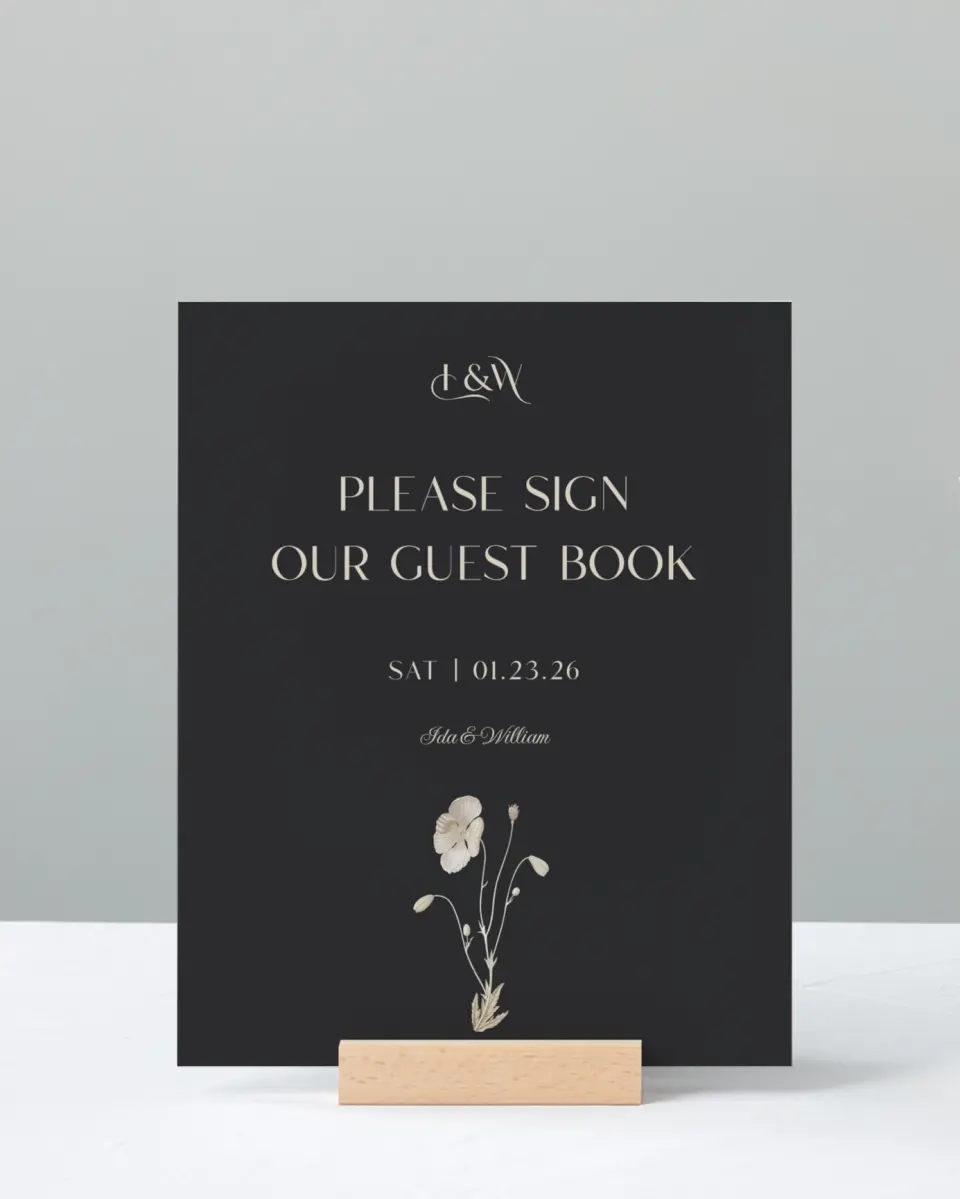 This is a 8" x 10" Guest Book Sign called Winter Wildflowers printed in full color