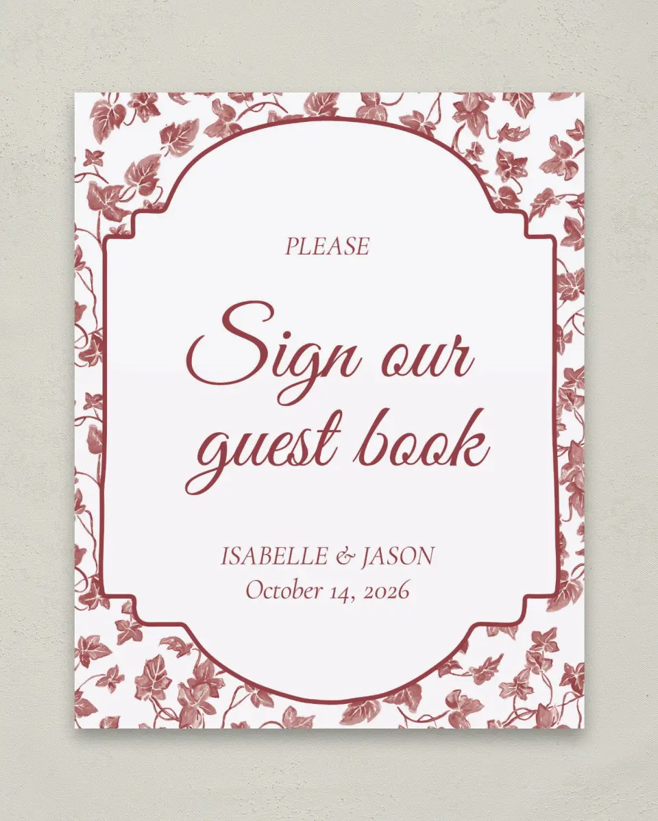 This is a 8" x 10" Guest Book Sign called Elegant Autumn printed in full color with Gold foil