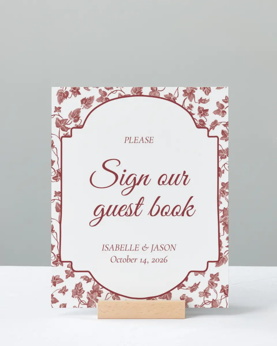 This is a 8" x 10" Guest Book Sign called Elegant Autumn printed in full color