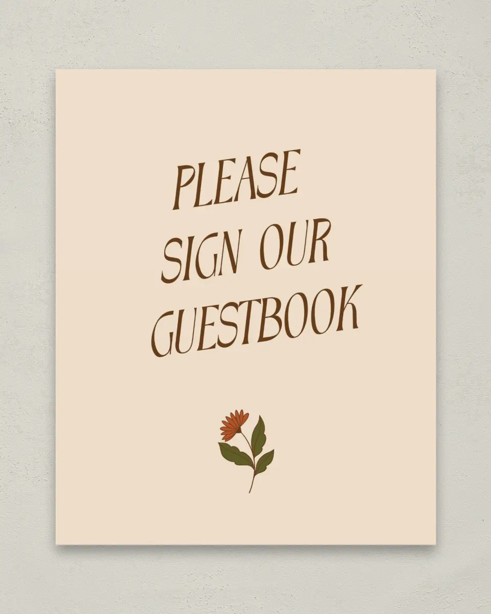 This is a 8" x 10" Guest Book Sign called Wild + Bright printed in full color with Gold foil