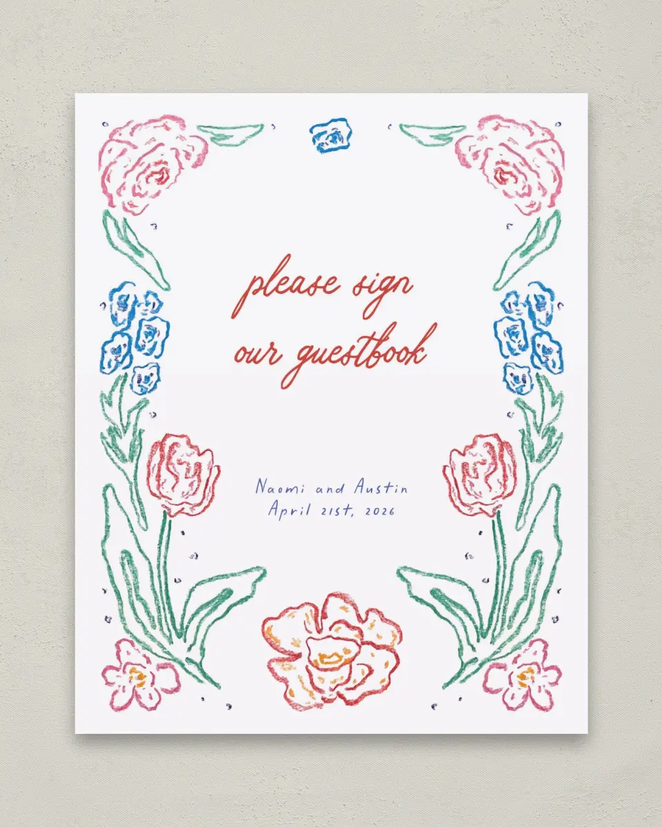 This is a 8" x 10" Guest Book Sign called Whimsy Love printed in full color