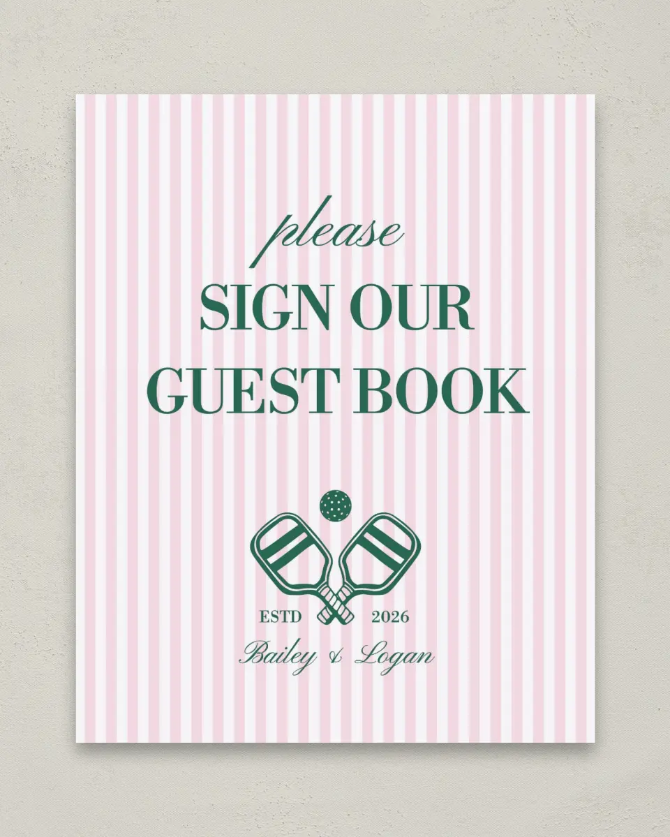 This is a 8" x 10" Guest Book Sign called Serving Up Forever printed in full color