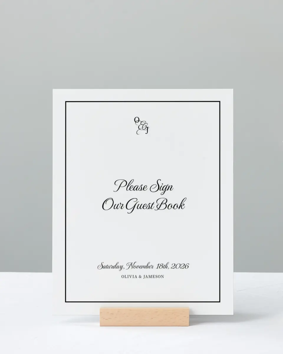 This is a 8" x 10" Guest Book Sign called Scarsdale printed in full color with Silver foil